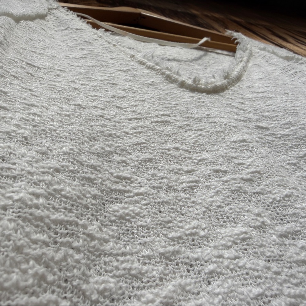 Free People We the Free Francis Tee NWT Ivory | Textured Raw Hem Scoop Neck Slim - Picture 11 of 14